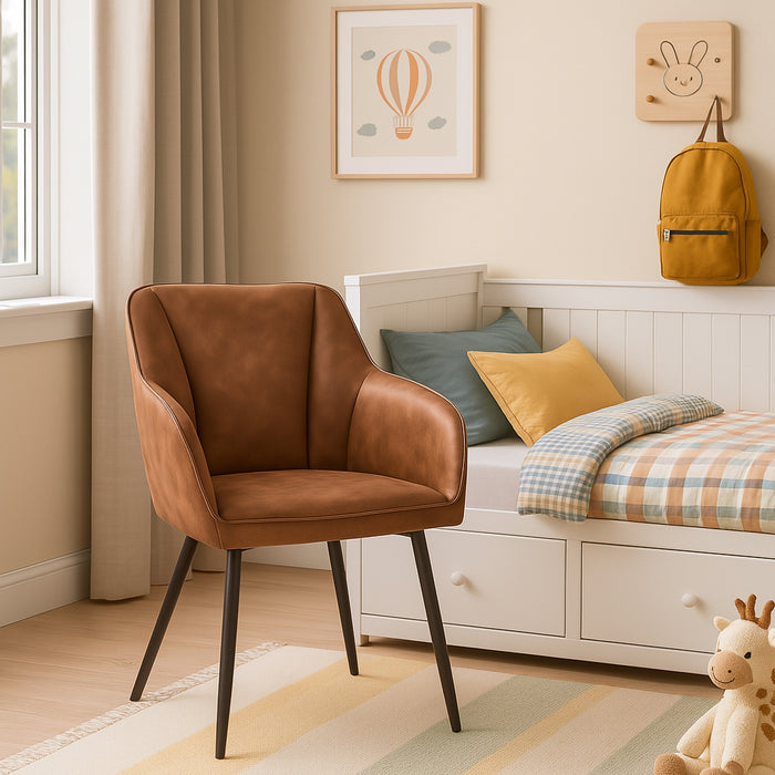 Poltrona Ergonomica Sedia Imbottita con Gambe in Metallo Nero in Microfibra Effetto Scamosciato Marrone