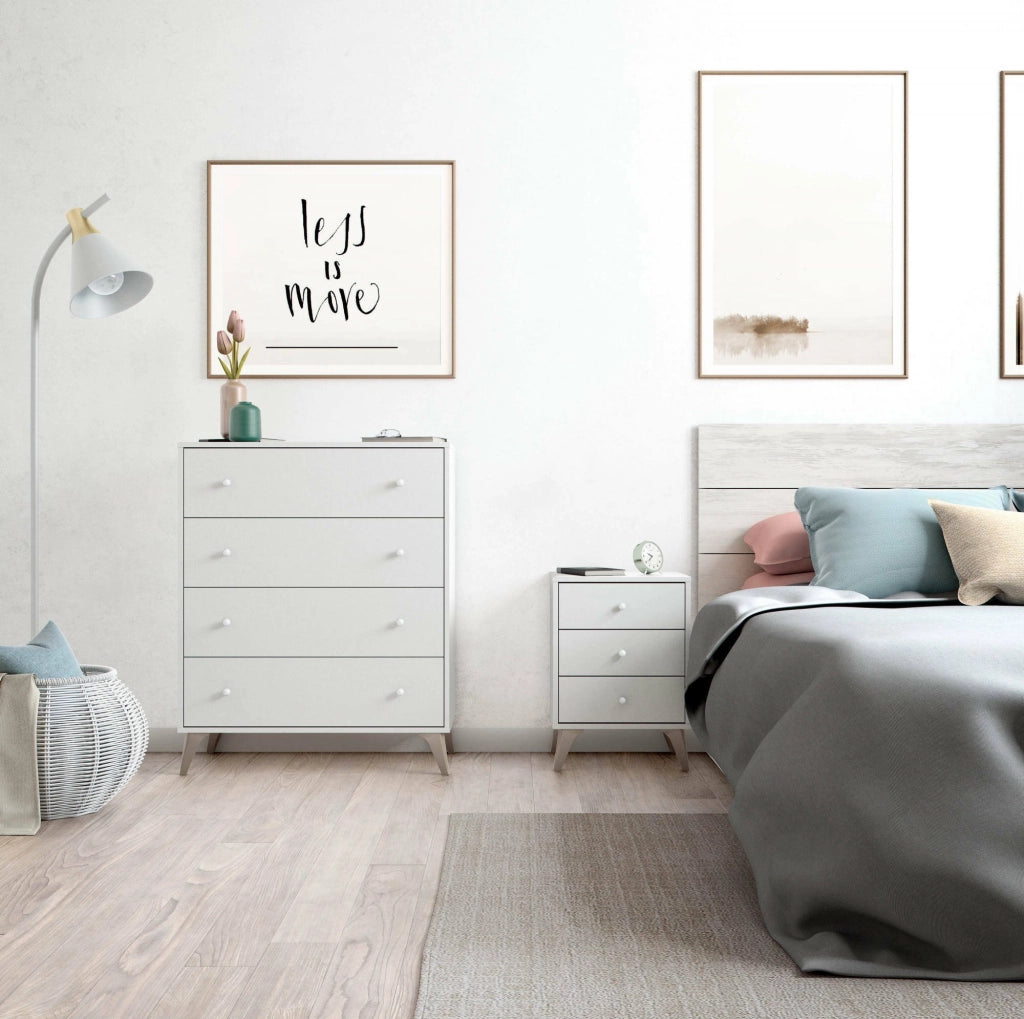 Cassettiera Aquilea, Settimanale a 4 cassetti, Mobile ComÒ² per camera da letto, ComÒ² moderno, cm 78x40h95, Bianco
