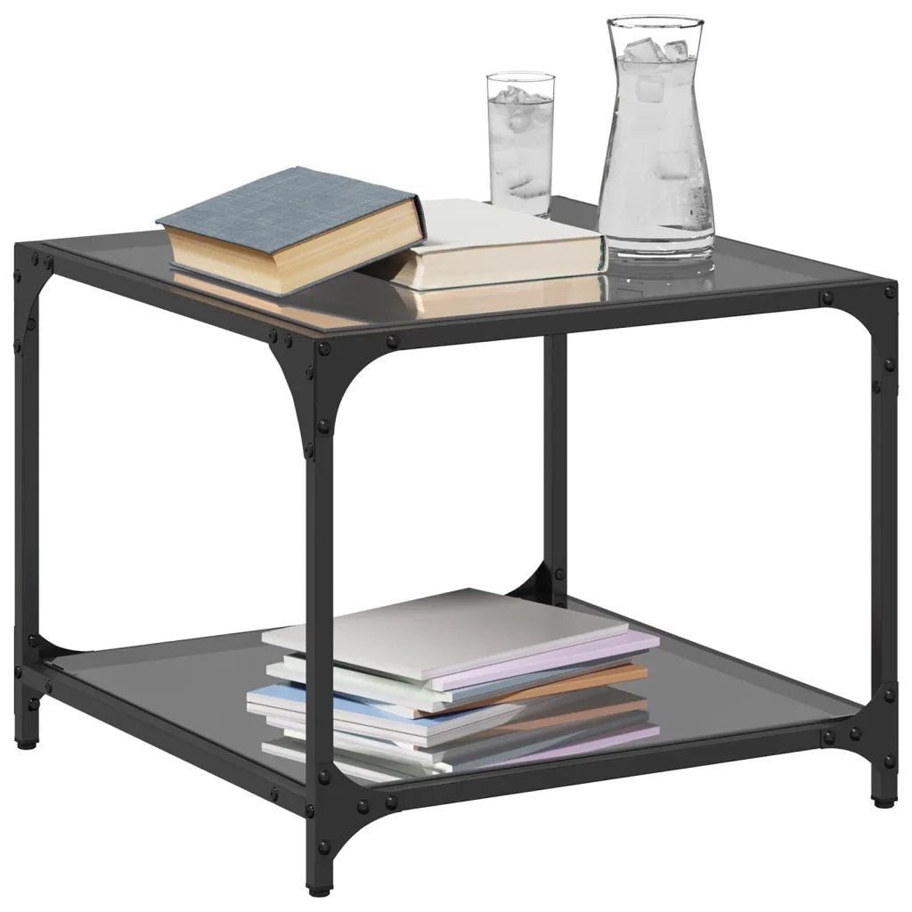 2 pz Tavolini da salotto | Tavolino da caff¨¨ | Tavolino da Soggiorno con Piano Vetro Nero 50x50x40cm Acciaio