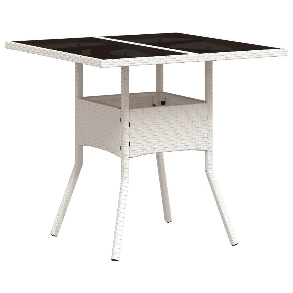 Tavolo Giardino | Tavolino da esterno con Piano Vetro Bianco 80x80x75 cm Polyrattan