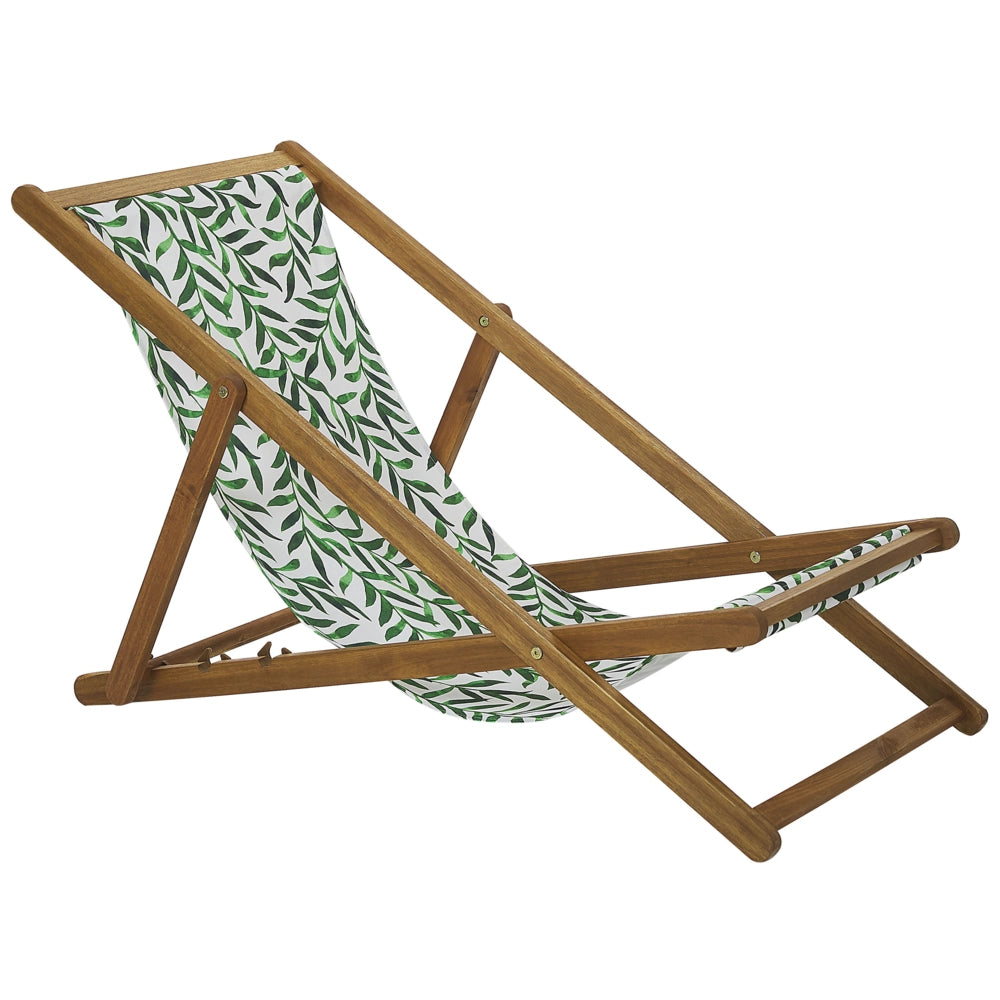 Set di 2 sedie a sdraio da giardino con struttura in legno di acacia chiaro con motivo a foglie in tessuto amaca sedile reclinabile