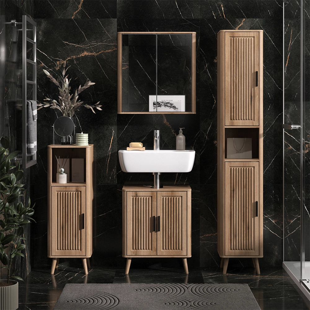 Set mobili bagno Skara Rovere 3 pezzi, con cabinet midi Vicco