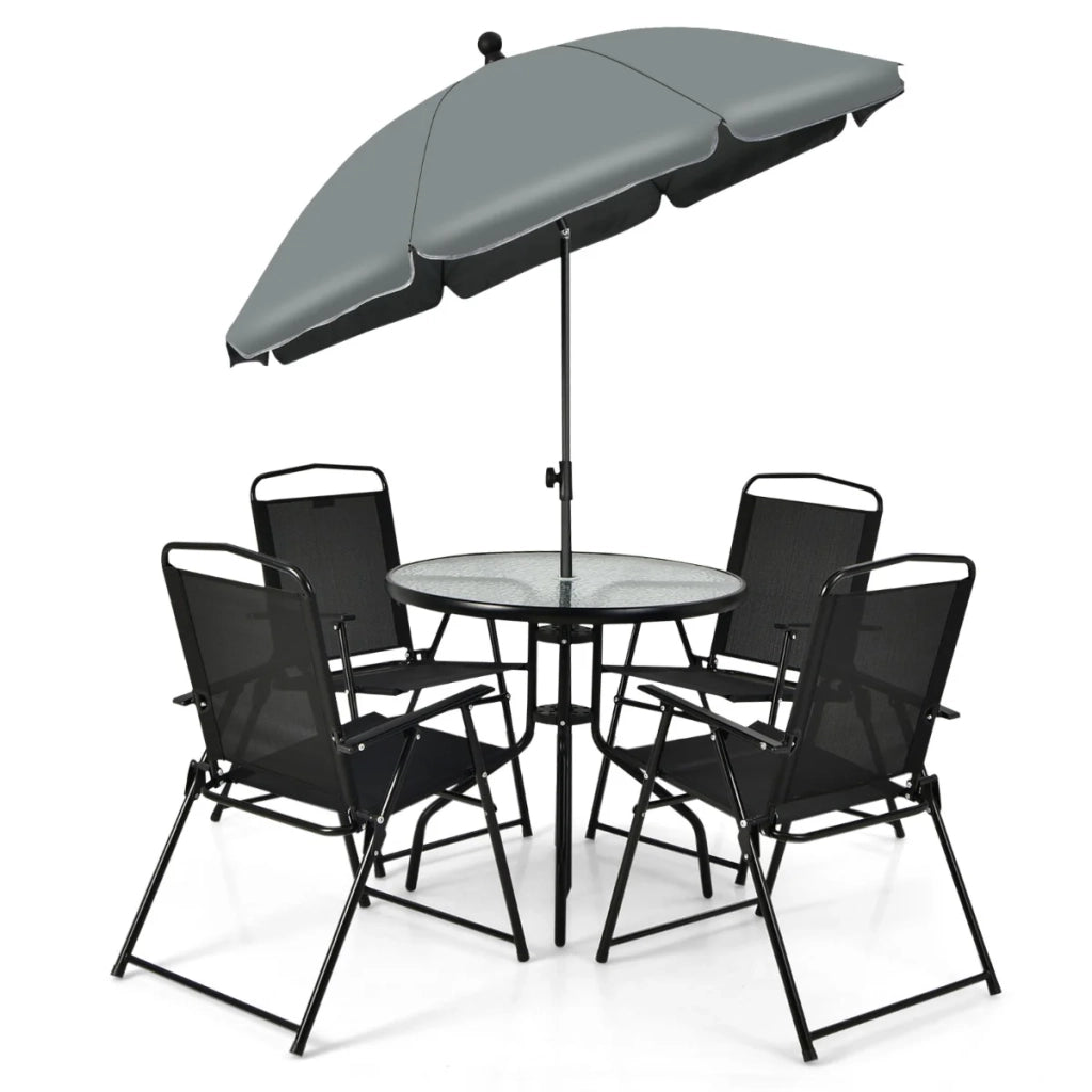 Set di 6 mobili da giardino 80 x 71 cm sedie pieghevoli ergonomiche grande ombrellone basculante in acciaio grigio 20_0021138
