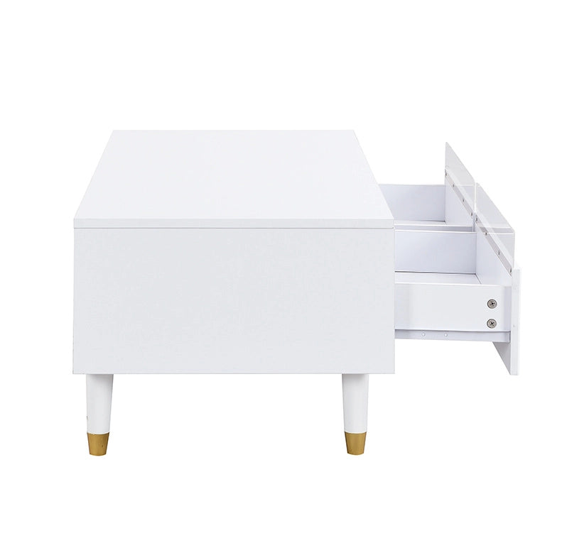 Tavolino da caffè LED bianco 110×50×40 cm con 2 cassetti