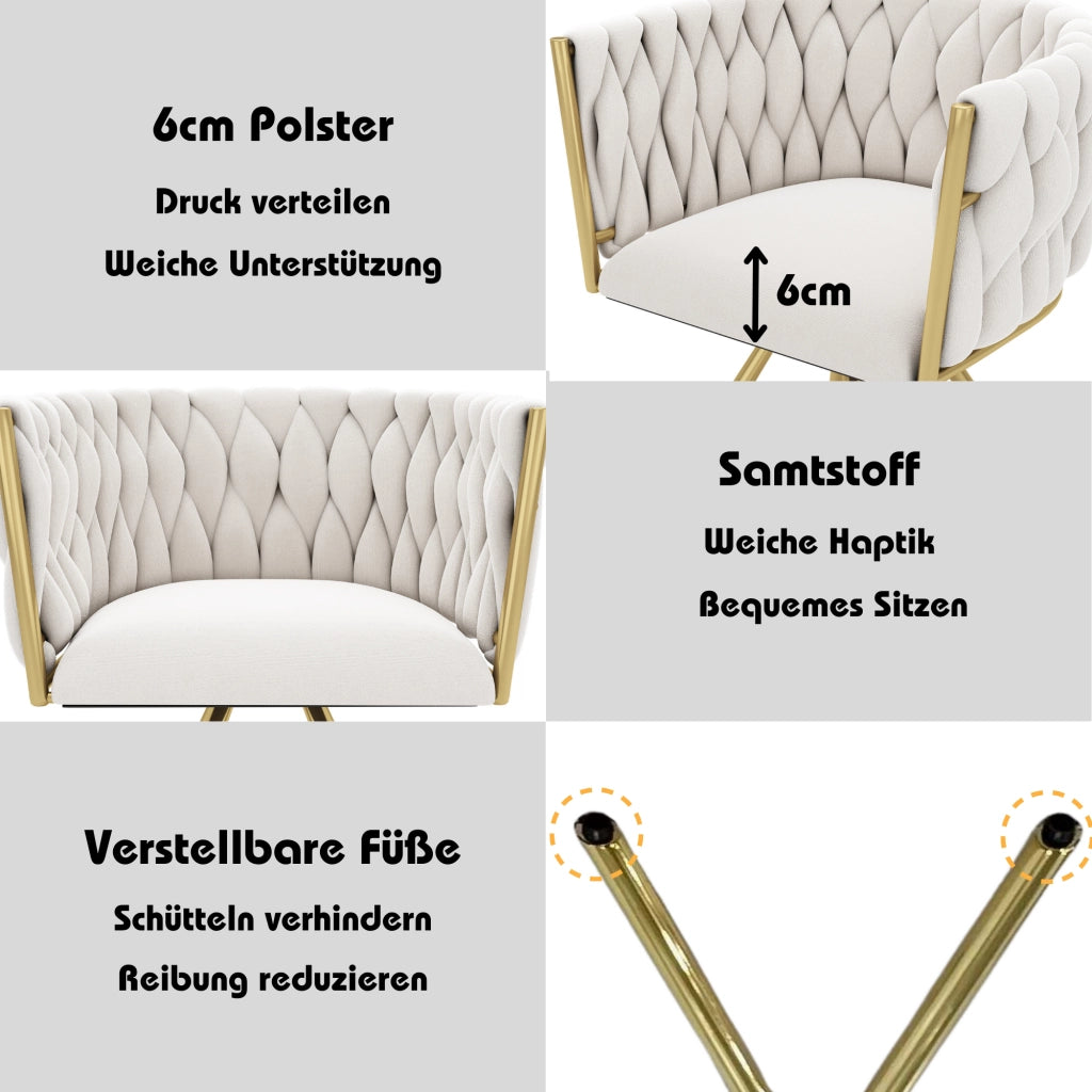 SEDIA Girevole 360° in Velluto Beige e Oro