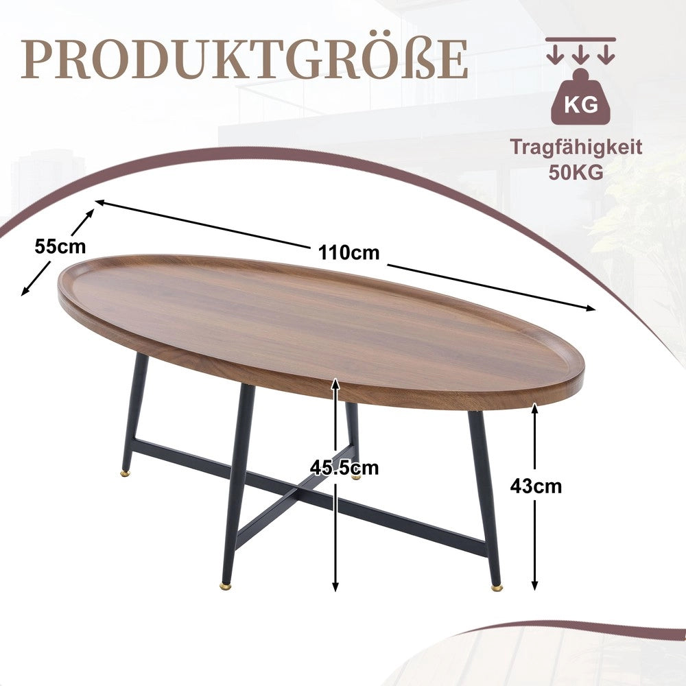 Tavolino da Caff¨¨ Ovale Moderno ¨C MINIMAL ¨C Legno e Metallo per Soggiorno