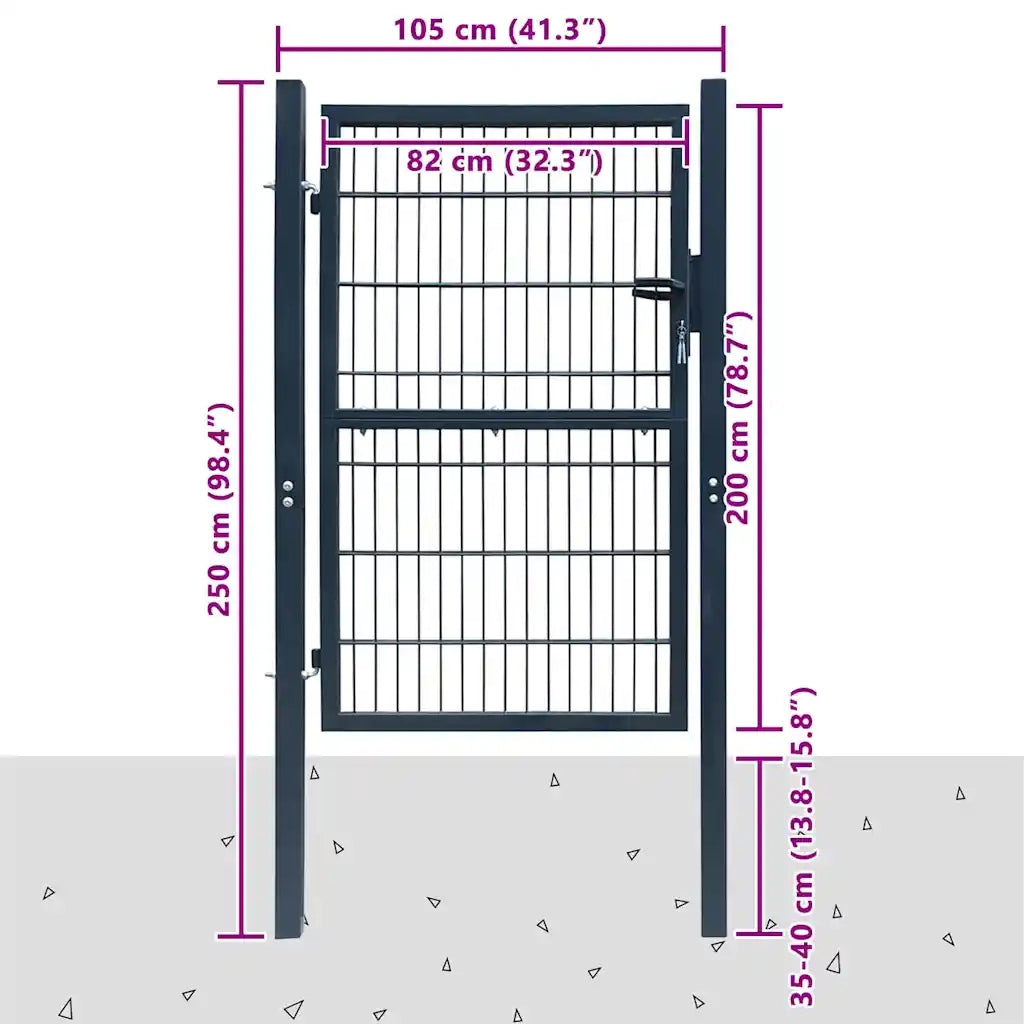 Cancello per Recinzione in Acciaio 106x248 cm Antracite cod mxl 40604
