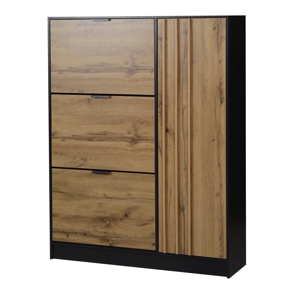 Scarpiera in MDF 100x30x130 cm, naturale e nero