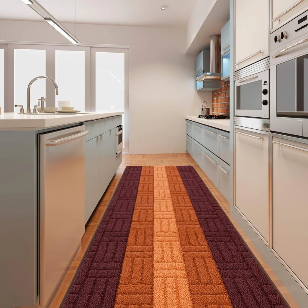 Tappeto Cucina Tessitura 3D Blu Bordato Assorbente Antiscivolo 57x190 cm