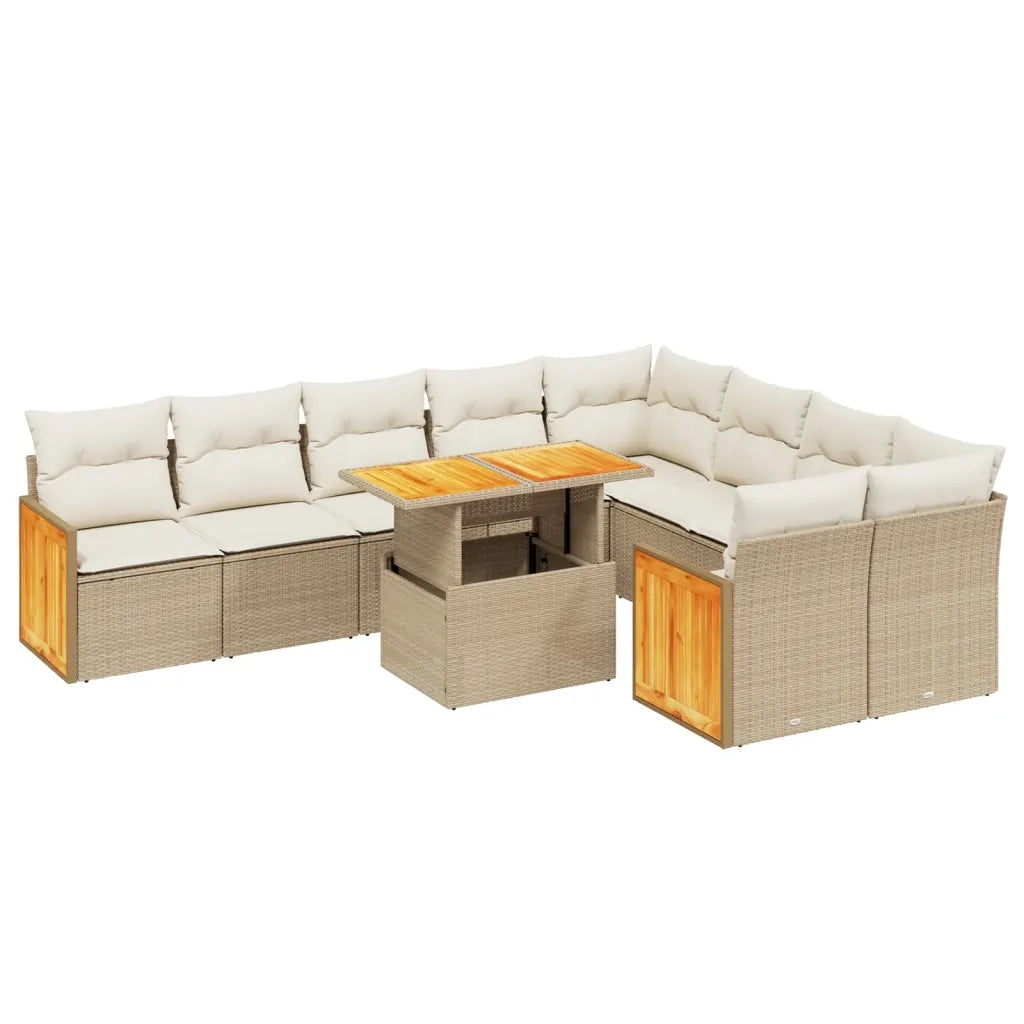 Set Divano da Giardino 10 pz con Cuscini Beige in Polyrattan 3274117