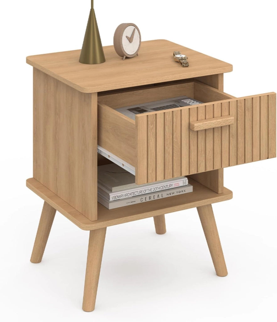 Set di 2 comodini a 1 cassetto Juliette con doghe in Legno Color Rovere