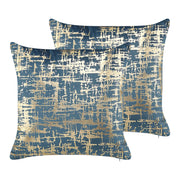 Set di 2 cuscini decorativi in poliestere blu e dorato effetto craquelé 45 x 45 cm motivo stampato in lamina