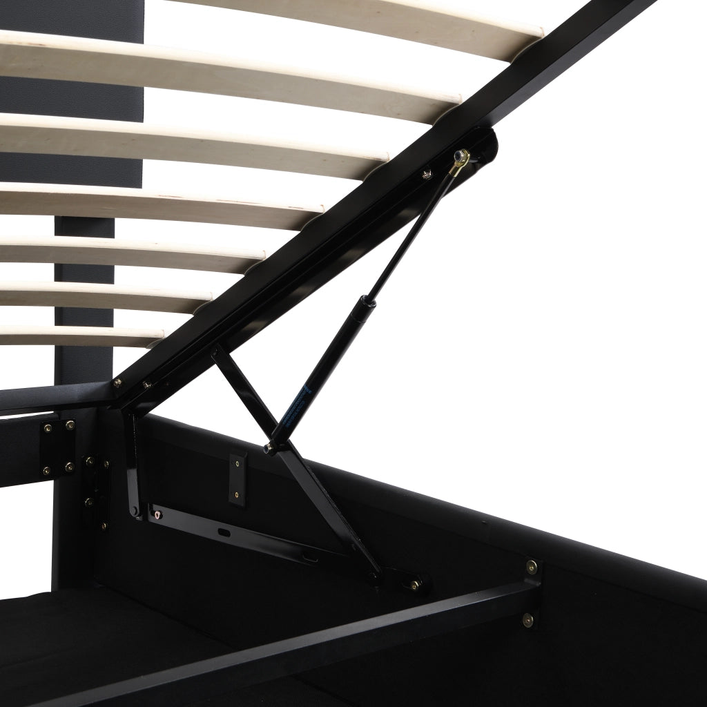 DESMIU Letto contenitore 140 × 200 cm 2 posti con LED regolabile e apertura idraulica, senza materasso, PU nero