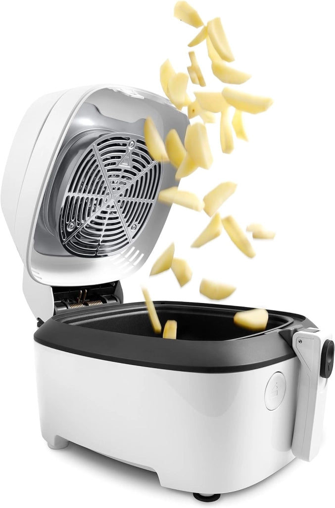De'longhi fh2101.w idealfry friggitrice ad aria calda, capacità 1kg, frittura leggera e sana, pannello di controllo manuale, vasca removibile da 3,9l, pratico coperchio e timer regolabile, bianco