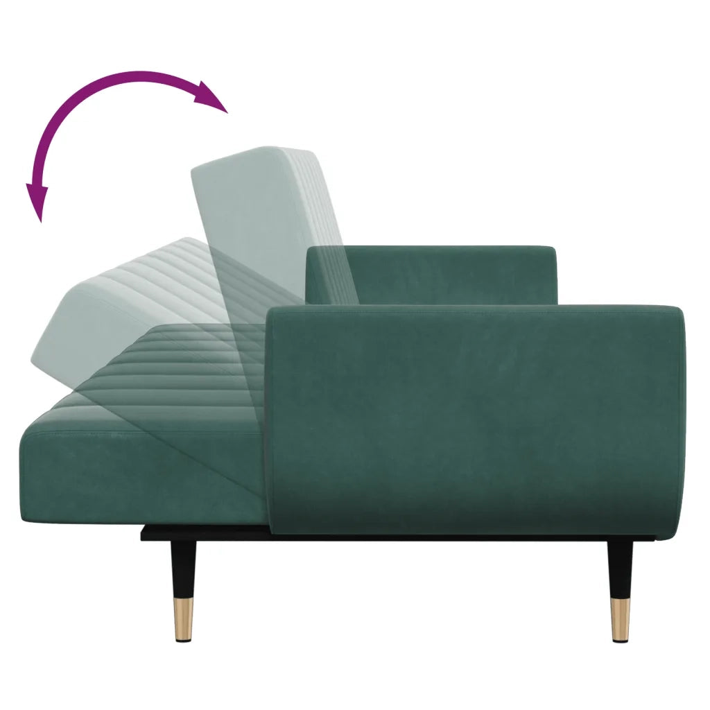 Divano Letto a 2 Posti con Poggiapiedi Verde Scuro in Velluto 3258153