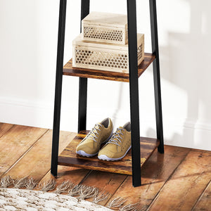 Appendiabiti da Terra 34x34x170 cm con 8 Ganci e 4 Ripiani in MDF Marrone