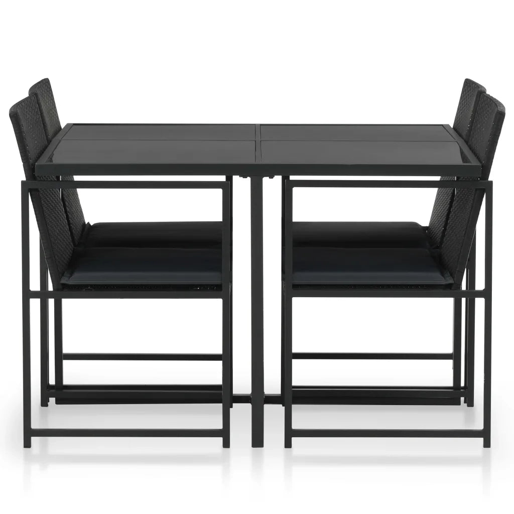 Set da Pranzo da Giardino 5 pz | Set Salotto da Giardino con Cuscini in Polyrattan Nero