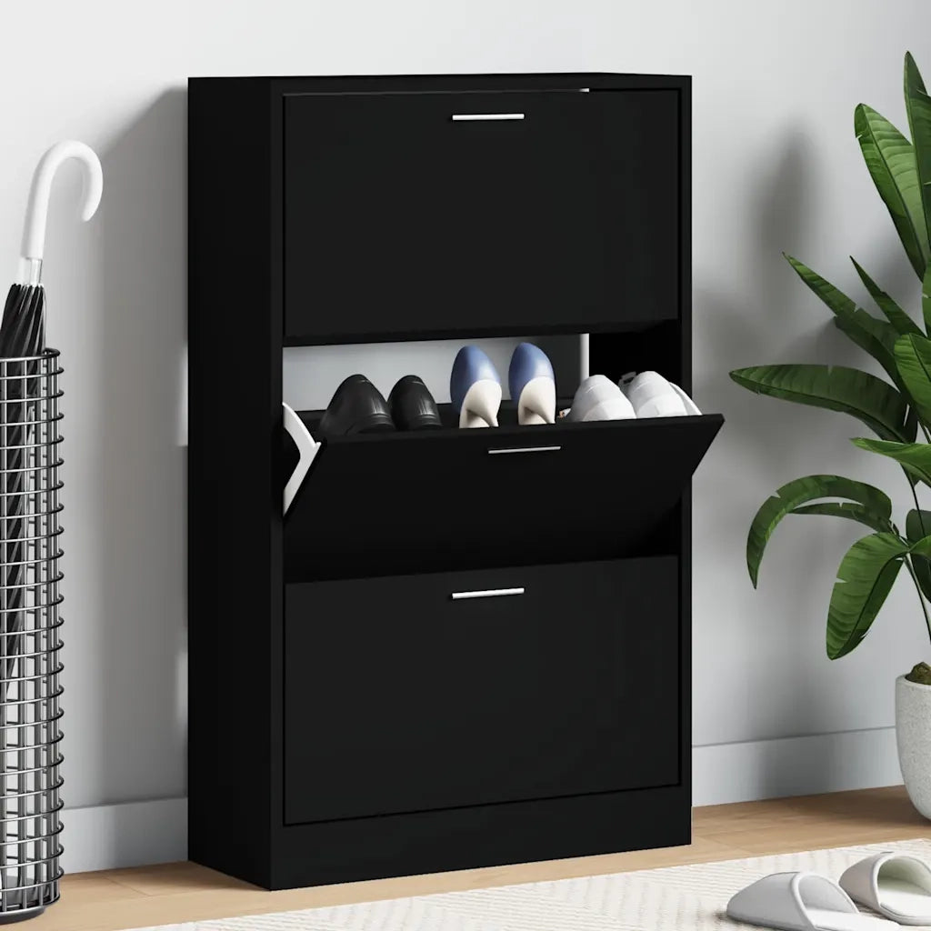 Scarpiera Nera 63x24x103 cm in Legno Multistratocod mxl 129652