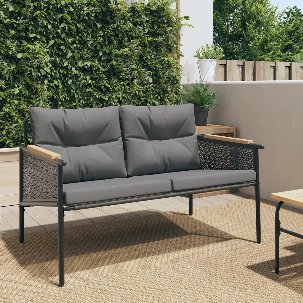Panchina da Giardino con Cuscini 116 cm Nera in Acciaio 4009303