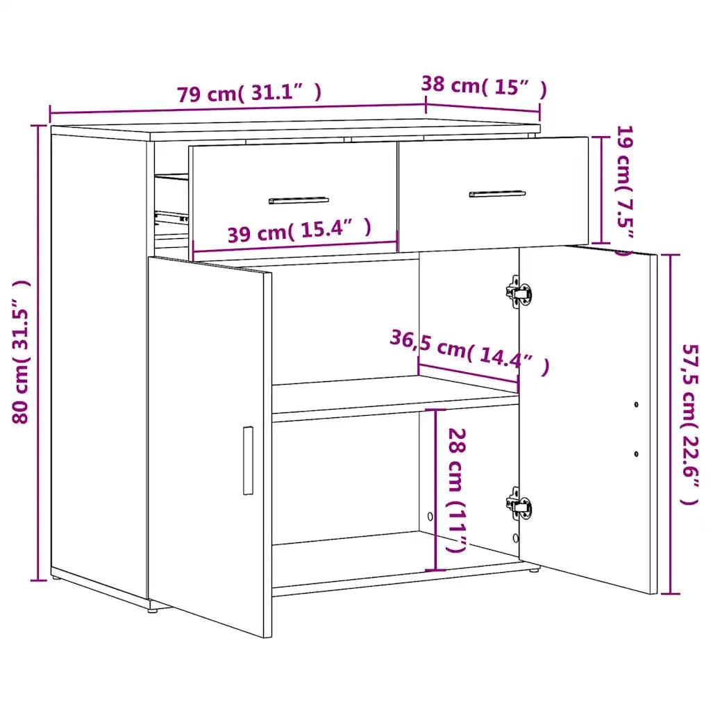Credenze 2 pz Rovere Fumo 79x38x80 cm in Legno Multistrato 3276620