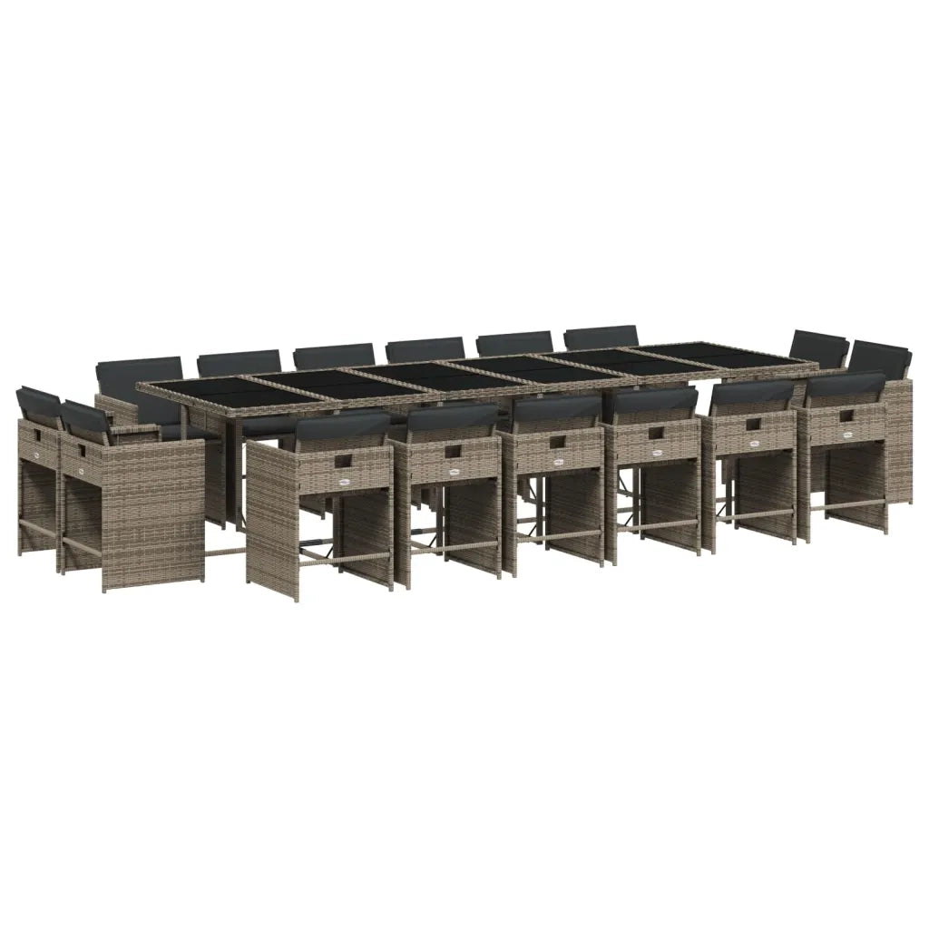 Set da Pranzo da Giardino 17pz con Cuscini Grigio in Polyrattan 3278011