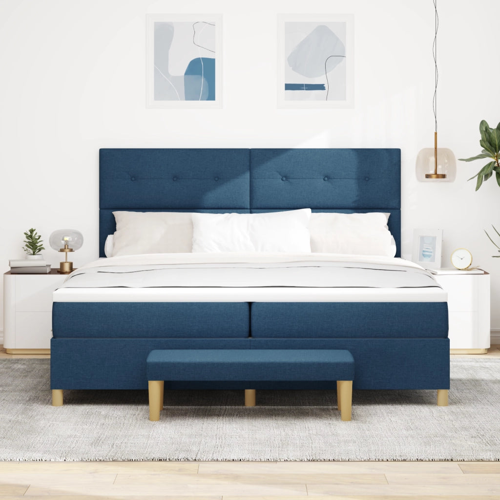 Letto a Molle con Materasso e Panchina Blu 200x200 cm Tessuto