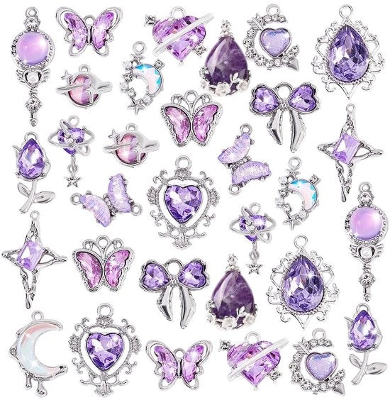 Charms gotici da 32 pezzi - Hangers per bracciali - Email e lega - Accessori per gioielli DIY - Diverse stili e dimensioni