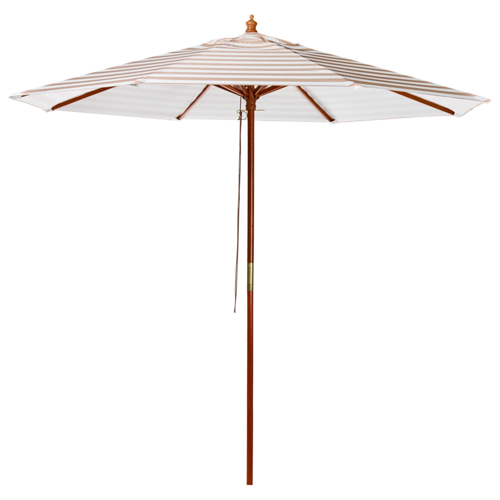 Ombrellone da giardino a baldacchino a righe beige e bianche in legno di betulla 245 cm resistente agli agenti atmosferici