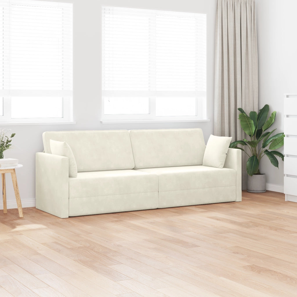 Divano Letto a Pavimento 2-in-1 Panna 213x144x60 cm Velour