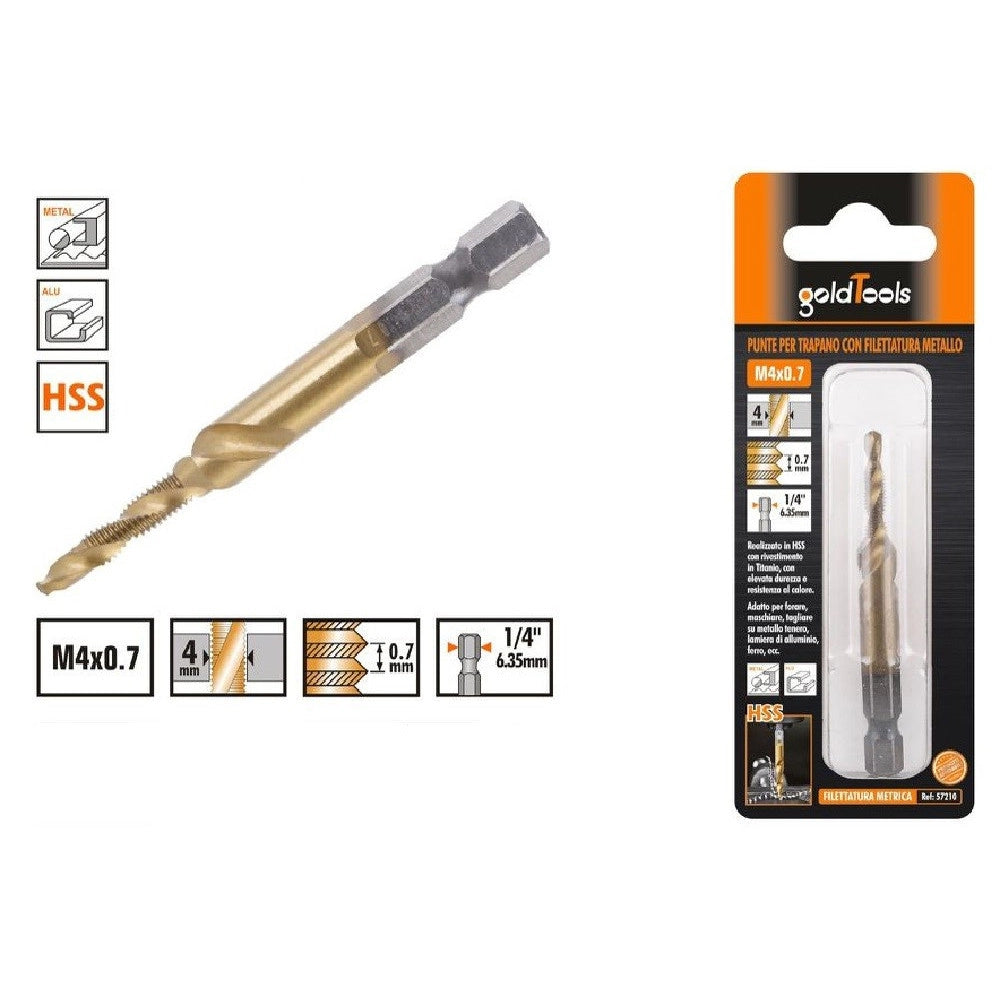 Trade Shop - Punta Per Trapano M4x0.7 Mm In Titanio Hss Con Filettatura Metrica Metallo 57210 -