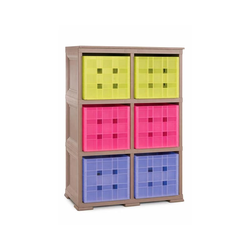 SCAFFALE 2 MODULI TALPA 79X41X125 CM CON 6 CONTENITORI CUBO A SCORRIMENTO – LIBRERIA ORGANIZZATORE VERTICALE PER CAMERETTA E ZONA STUDIO