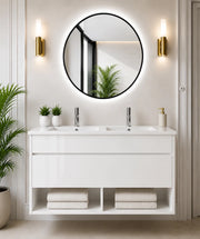 Mobile bagno sospeso con lavabo extrapiano ORIGENBATH NEBARI senza specchio 120x45 cm doppio lavabo bianco