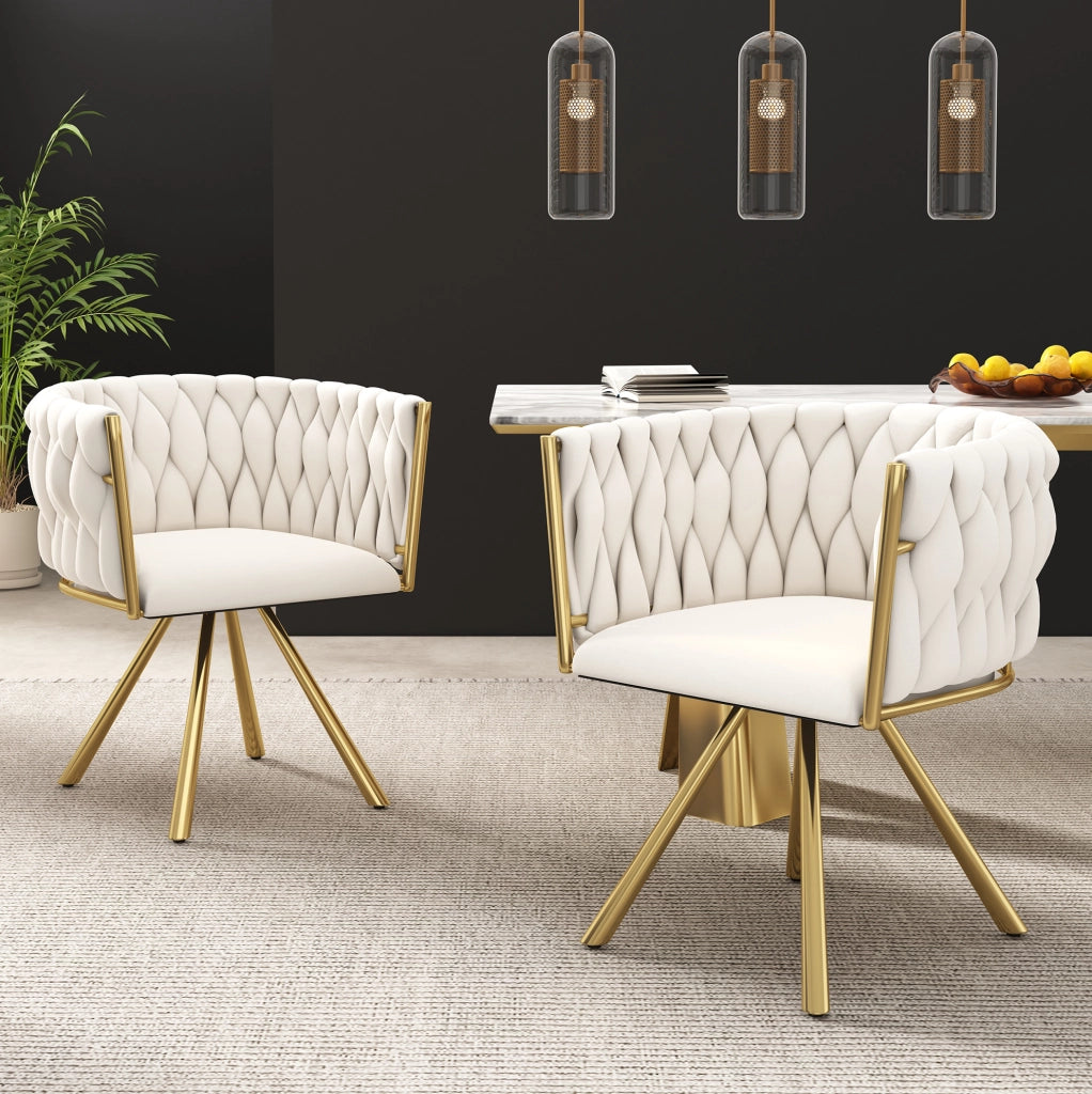 Set di 2 sedie da pranzo girevoli in velluto beige e oro