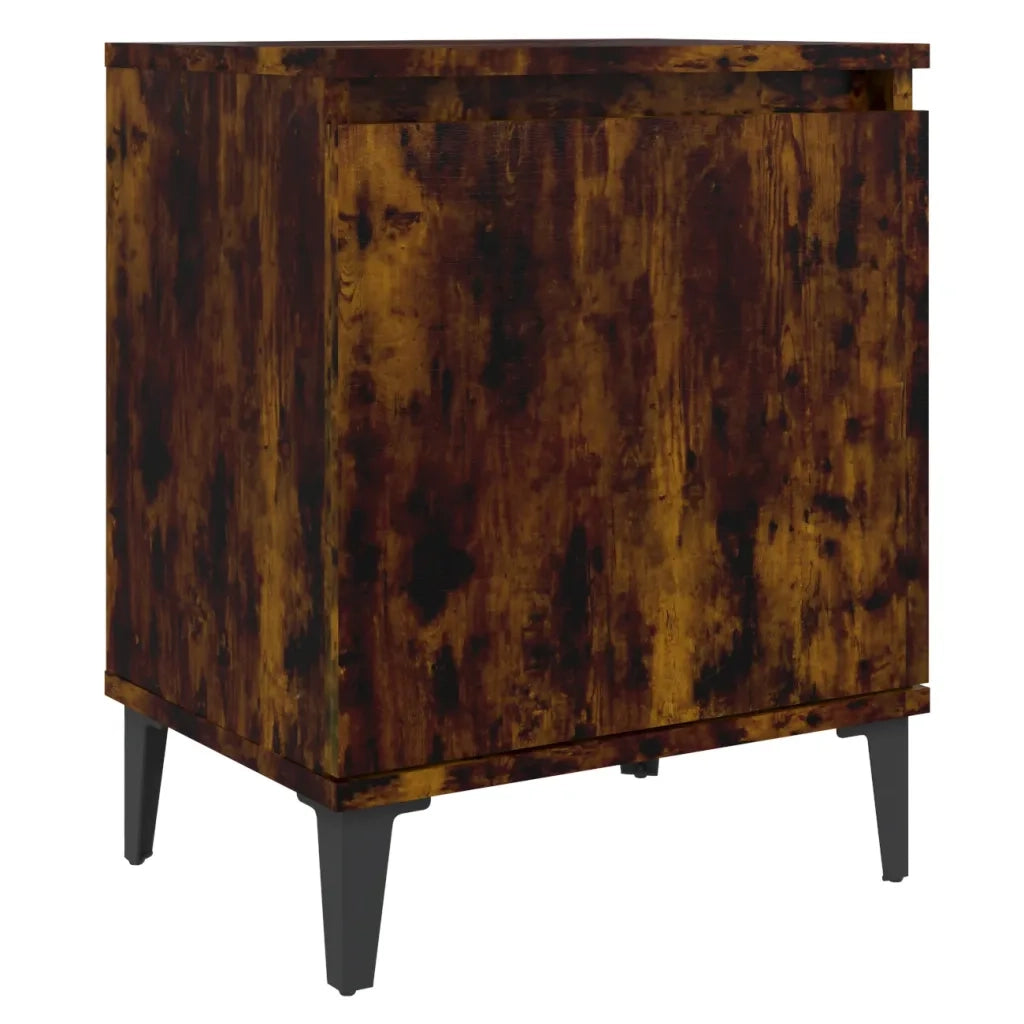 Comodino con Gambe in Metallo Rovere Fumo 40x30x50 cm 813116