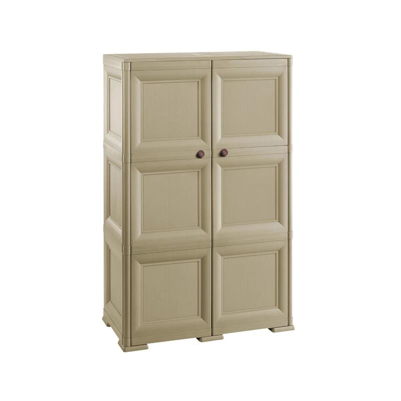 MOBILE MULTIUSO 2 ANTE TAUPE 79X43X125 CM CON 3 MODULI E 6 TASCHE LATERALI – ARMADIO ORGANIZZATORE VERTICALE PER LAVANDERIA E RIPOSTIGLIO