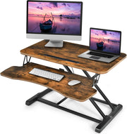 Convertitore da Scrivania, PC Convertitore Seduto-in Piedi, Regolabile in Altezza tra 11-50,5 cm, 2 Ripiani per Schermi di Computer, Tastiere e Laptop, Marrone