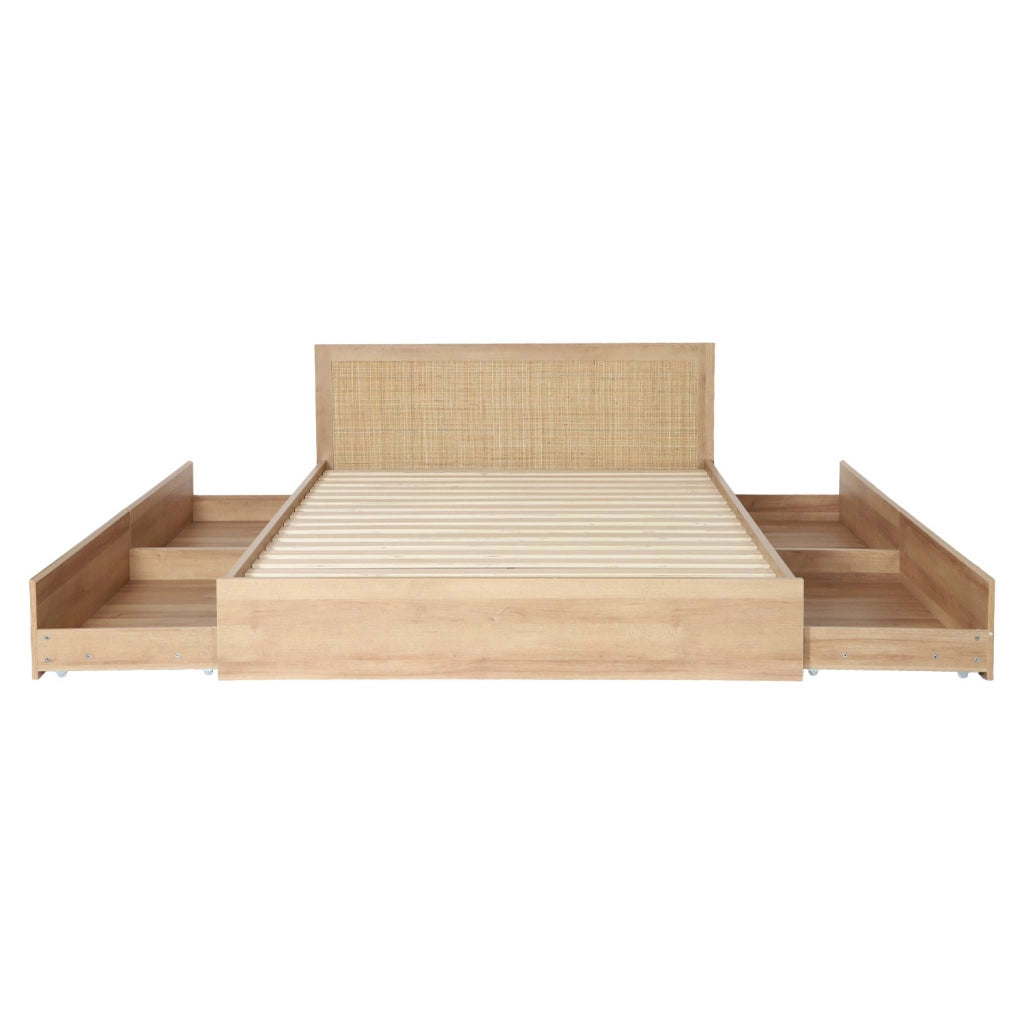 Letto bohemien con rete a doghe e testiera 160x200cm + 4 cassetti,