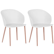 Set di 2 sedie da pranzo bianche in materiale sintetico con gambe in metallo per soggiorno moderno