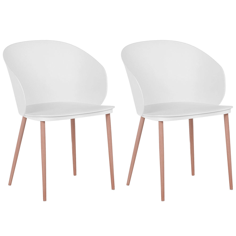 Set di 2 sedie da pranzo bianche in materiale sintetico con gambe in metallo per soggiorno moderno