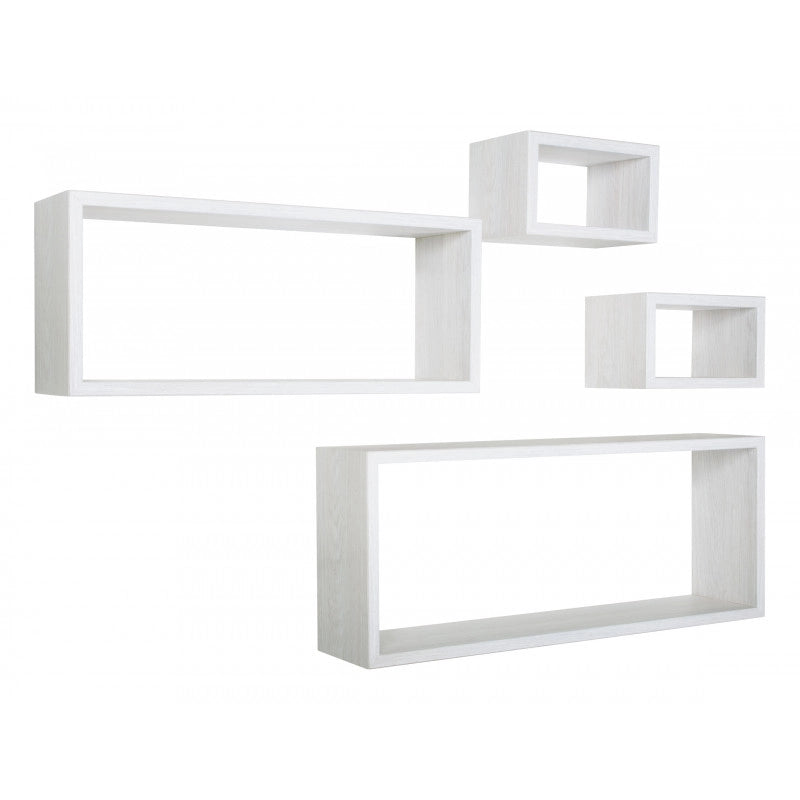 Set 4 Mensole da Muro, Pensile Bagno, Mensola Parete, Rovere Sbiancato, 75x30 p15,5 cm, 60x25 p15,5 cm e 2 da 25x15 p15,5 cm - Merlino