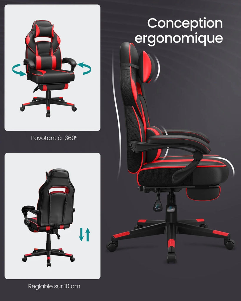 Sedia da gaming sedia da ufficio regolabile con poggiapiedi telescopico ergonomico meccanismo di inclinazione poggiatesta supporto lombare capacità di carico 150 kg nero e rosso 12_0005909