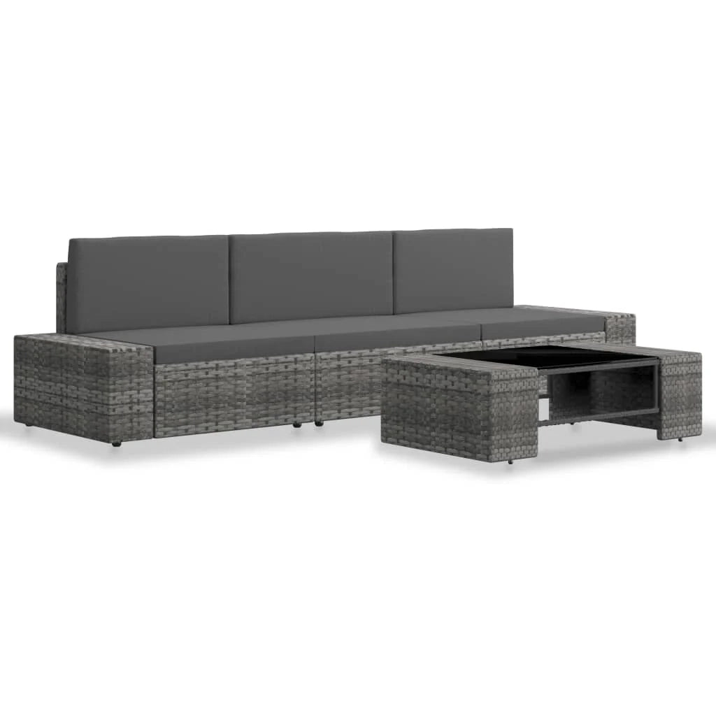 Set di mobili da giardino mobili da esterno set da 4 pezzi resina intrecciata grigia 02_0016277