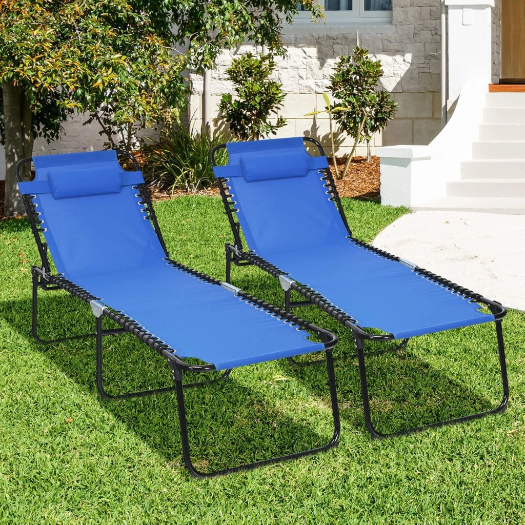 Sedia a Sdraio Pieghevole da Giardino, da Campeggio, Schienale Regolabile, con Poggiatesta, Portata Fino a 120 kg, 3 Colori (Blu)