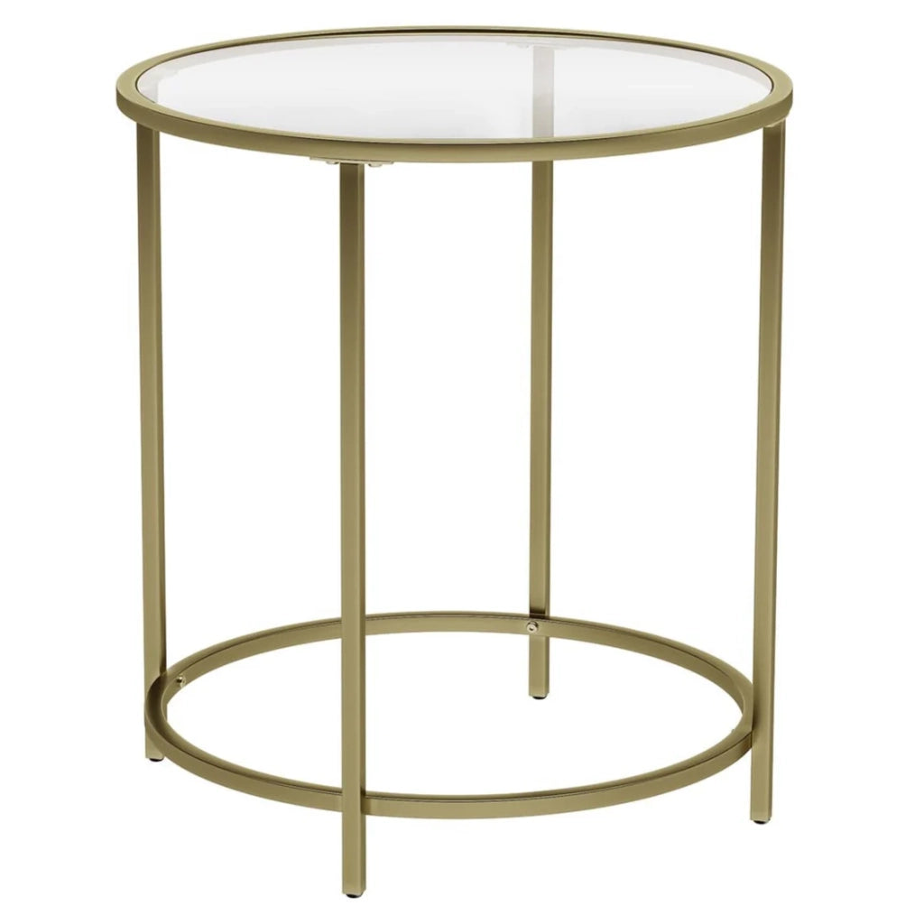 Tavolino rotondo con piano in vetro temperato 50 x 50 x 55 cm struttura in metallo dorato tavolino consolle comodino tavolo da soggiorno/balcone robusto e stabile oro decorativo 12_0007566