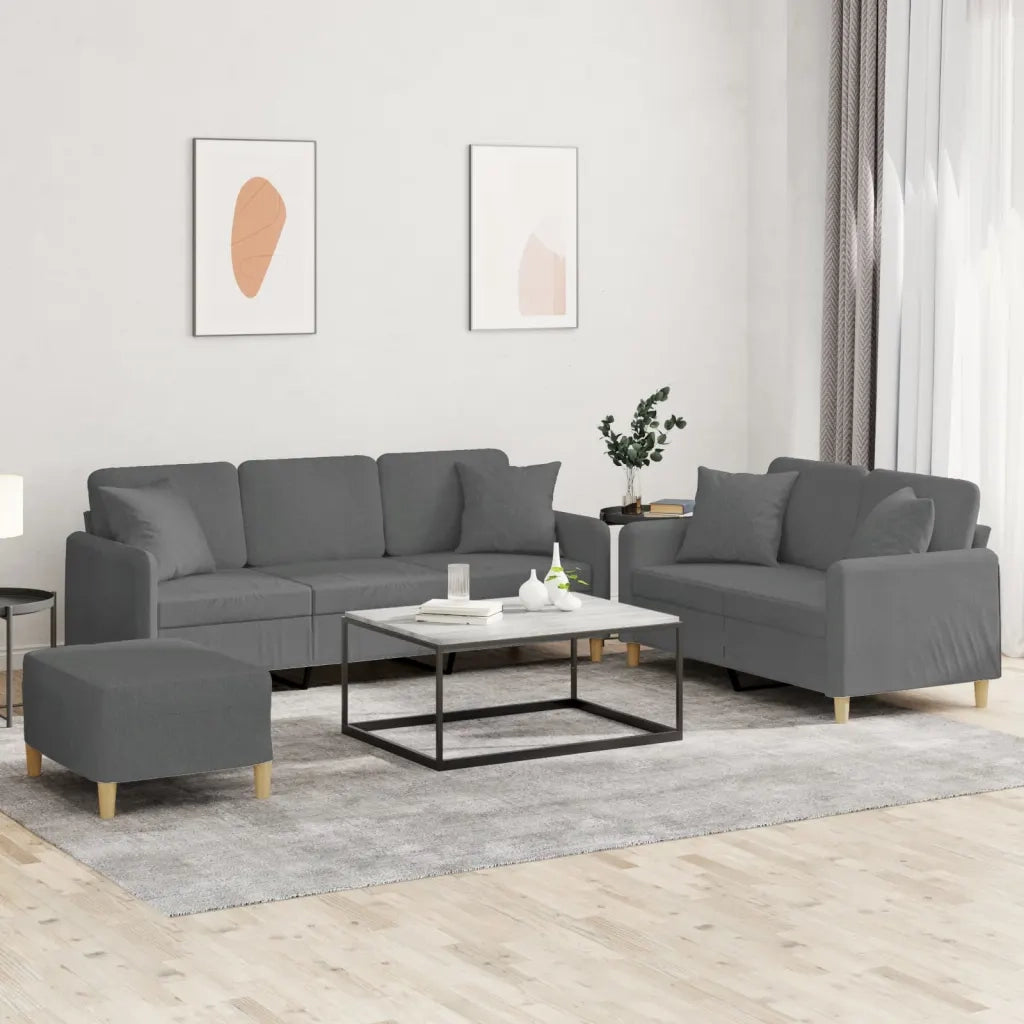 Set di Divani 3 pz con Cuscini Grigio Scuro in Tessutocod mxl 130851