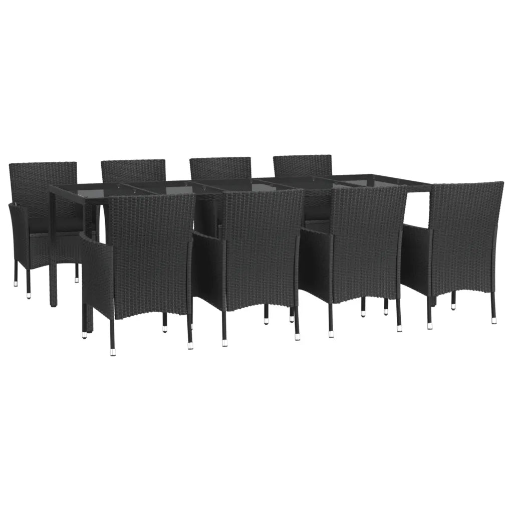 Set da Pranzo da Giardino 9 pz con Cuscini Nero in Polyrattan 3187330
