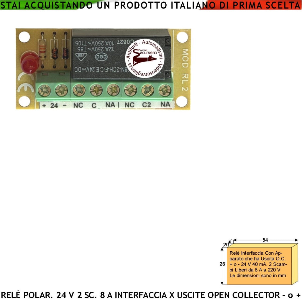 Disaccoppia Circuiti Con Uscita Open Collector +/- 24 Vdc 40 mA Relè 2 Scambi 8 A a 250 V Carico Resistivo Con Led di Avviso Interfaccia Evita Lo Effetto Ratio e Restituisce 2 Uscite Contatti Liberi