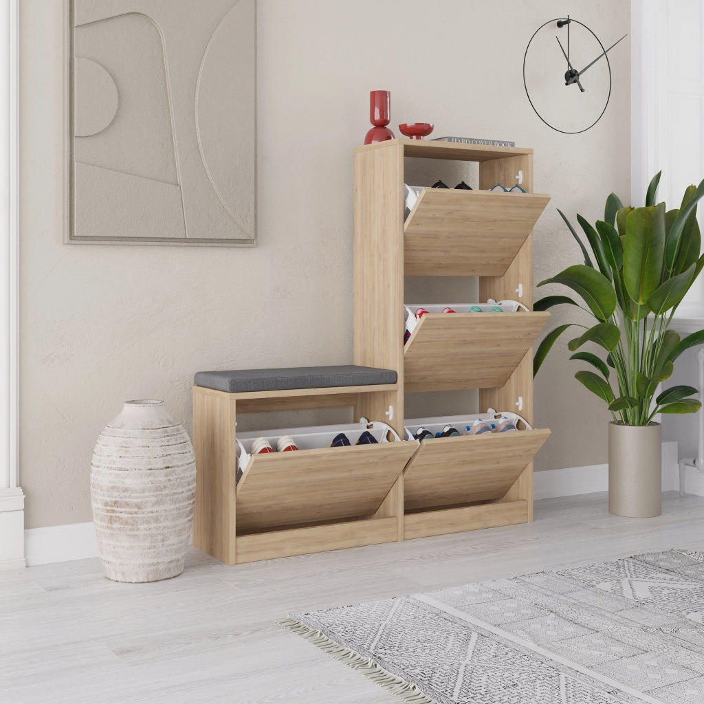 Scarpiera in legno "Dude" - 105 x 26 x 118 cm - Marrone