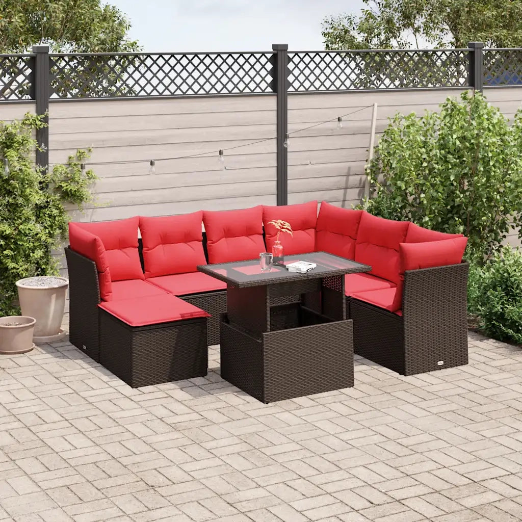 Set Divani da Giardino 8 pz con Cuscini Marrone in Polyrattan 3266764