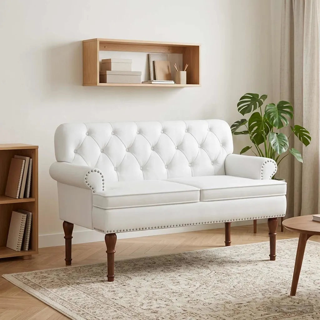 Loveseat con bottoni imbottiti Bianco 120 x 65 x 77 cm 42041863